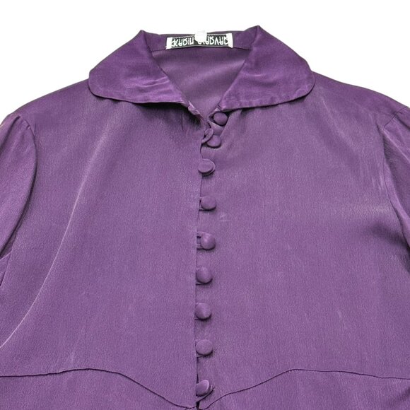 Vintage women’s Karin Varvar blouse silk  plum 1980s - Picture 3 of 6